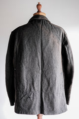 [~30's] French Vintage Grey Wool Hunting Jacket With Chin Strap "Boro"