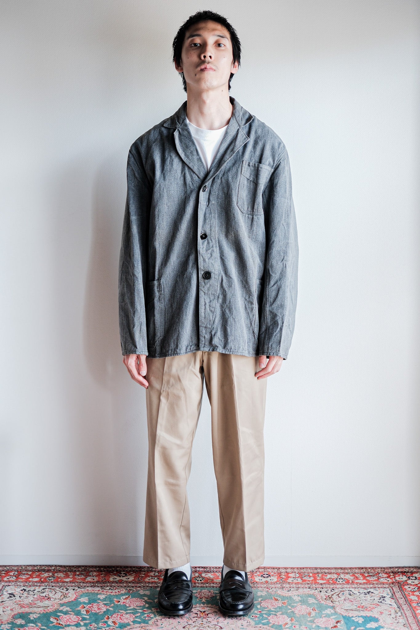 ［~40’s］French Vintage Salt & Pepper Cotton Lapel Work Jacket