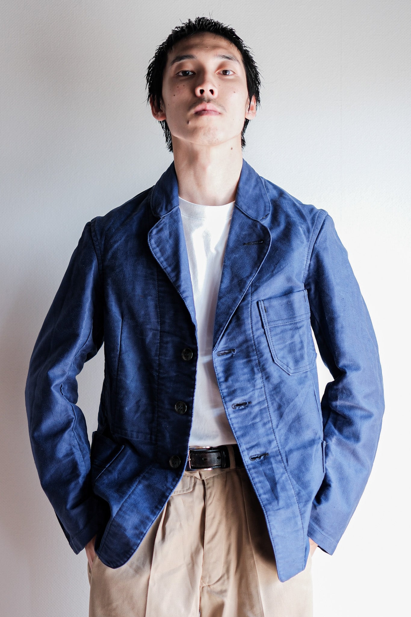 【~60’s】French Vintage Blue Moleskin Lapel Work Jacket "VETVOR"