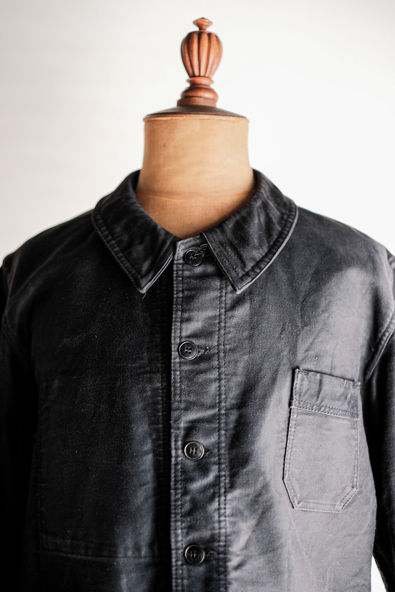 60's] French Vintage Black Moleskin Work Jacket Size.50