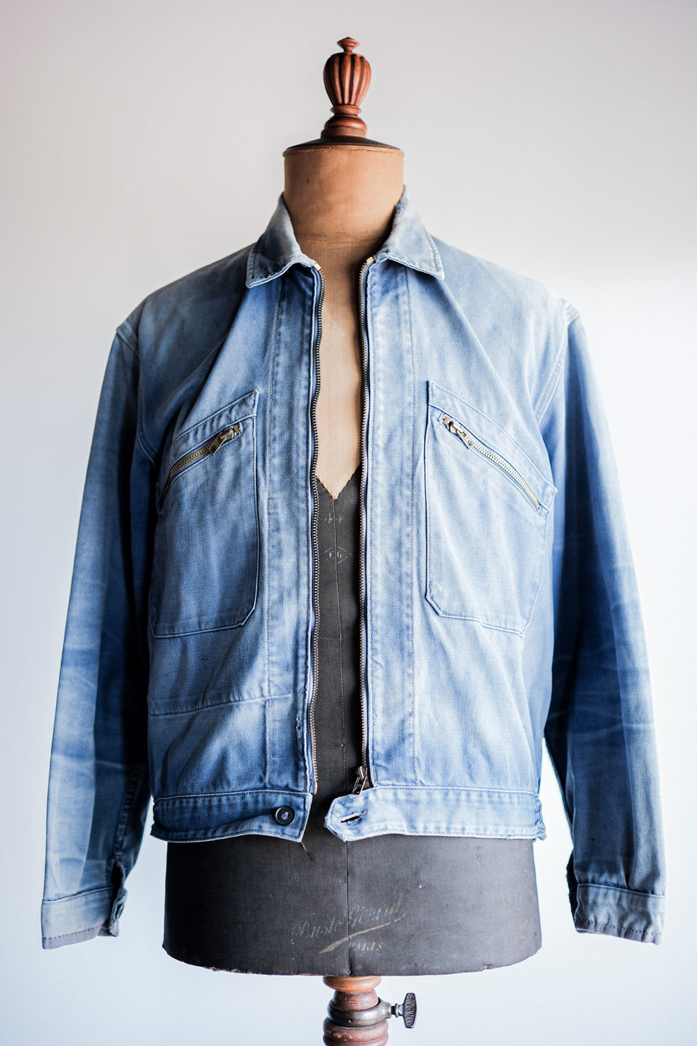 【~50’s】French Vintage Blue Cotton Twill Cyclist Jacket "Adolphe Lafont"