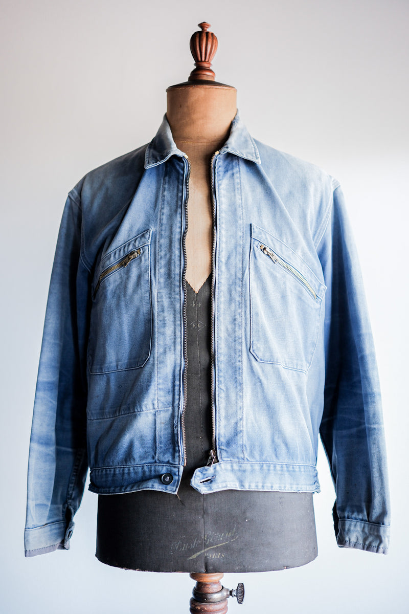 50's】French Vintage Blue Cotton Twill Cyclist Jacket 