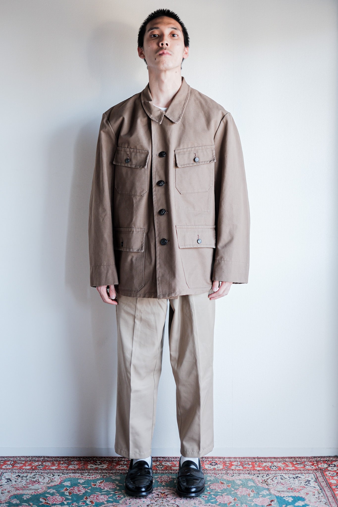 50's】French Vintage Cotton Linen Canvas Hunting Jacket 