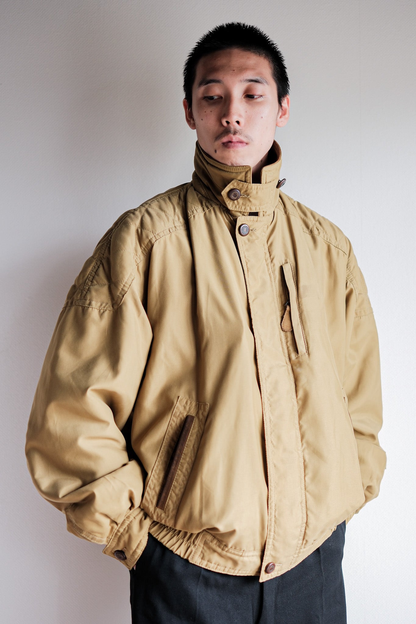 ［~80's］Old Yves Saint Laurent Nylon Quilting Blouson With Chin Strap "Pour Homme"