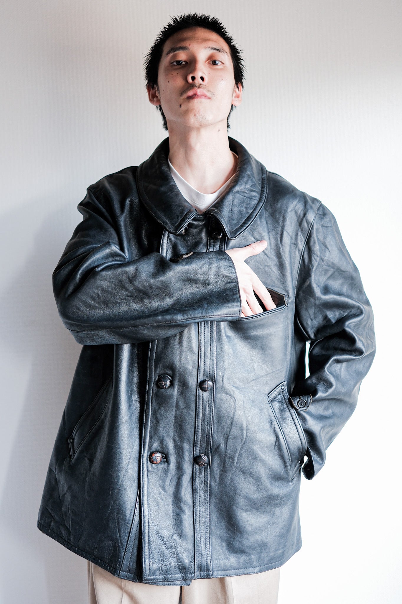［~60's］French Vintage Le Corbusier Leather Work Jacket Size.56