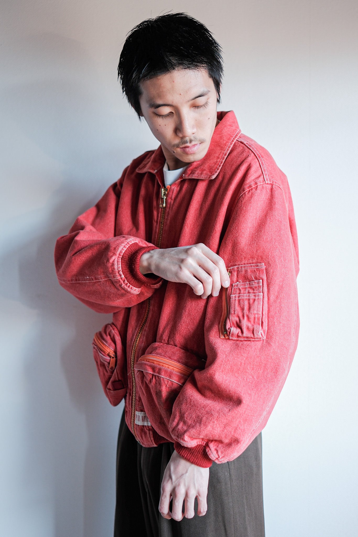 [~ 90 년대] Old Pink House Red Denim Blouson