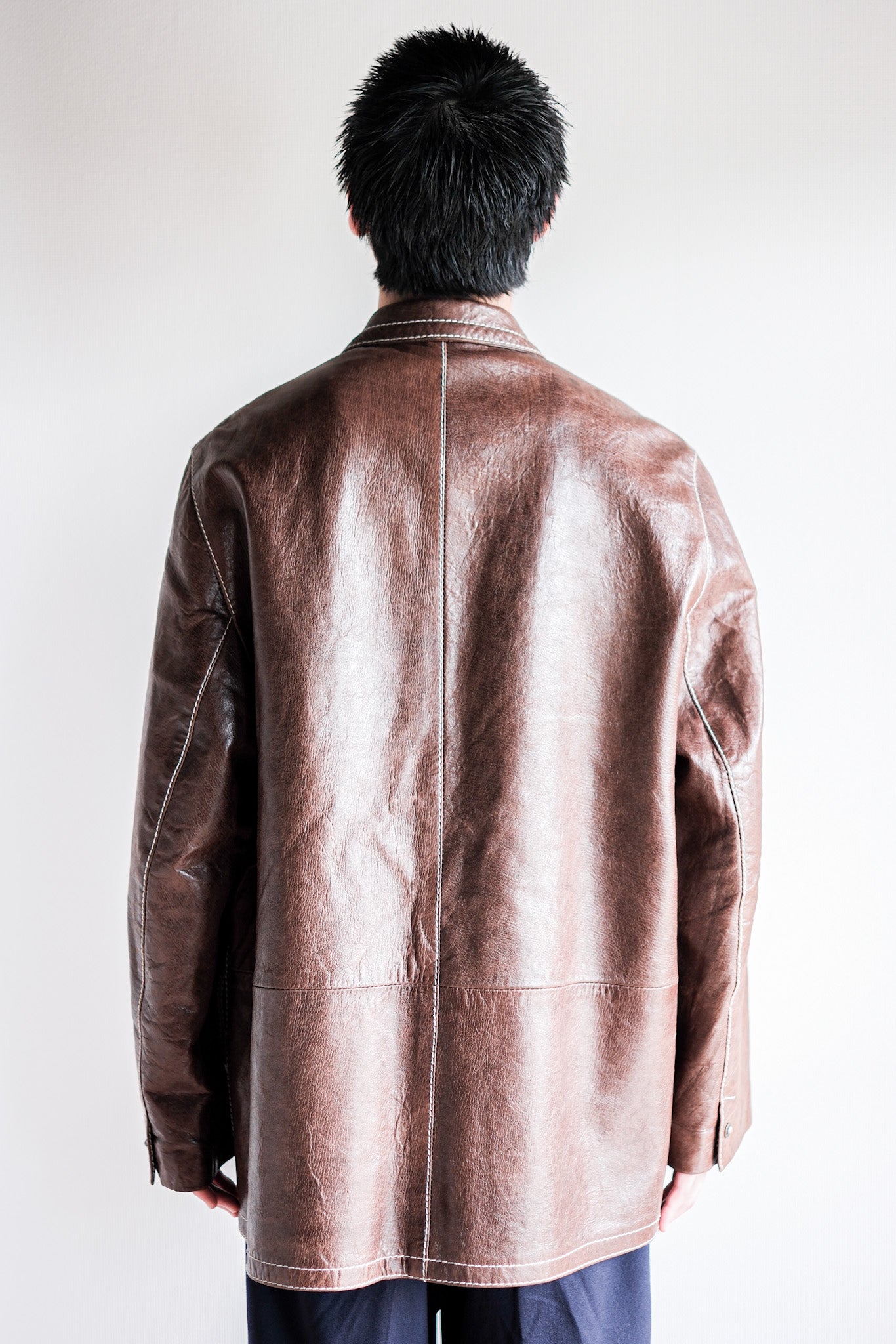 90's】Old ANNE MARIE BERETTA Leather Tailored Jacket Size.T42