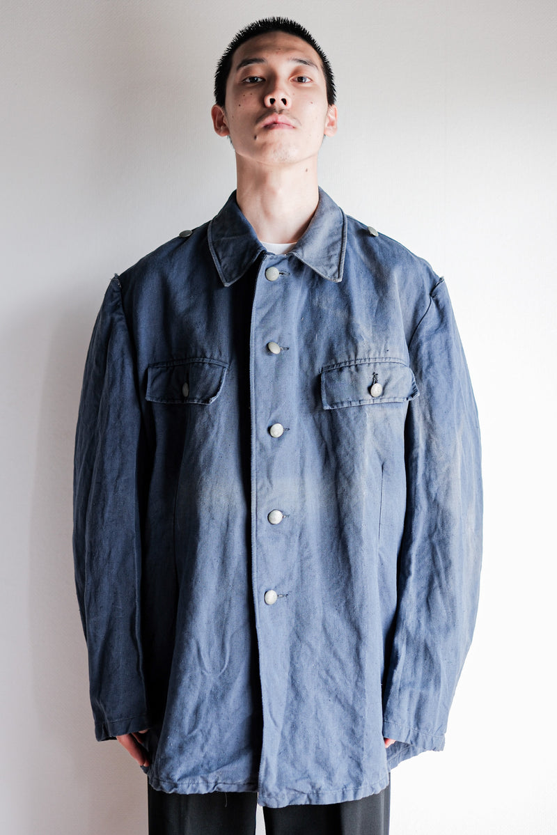 [~40's] เสื้อแจ็คเก็ตผ้าฝ้ายลาย Drillich Indigo ของกองทัพเรือเยอรมัน "Kriegsmarine"
