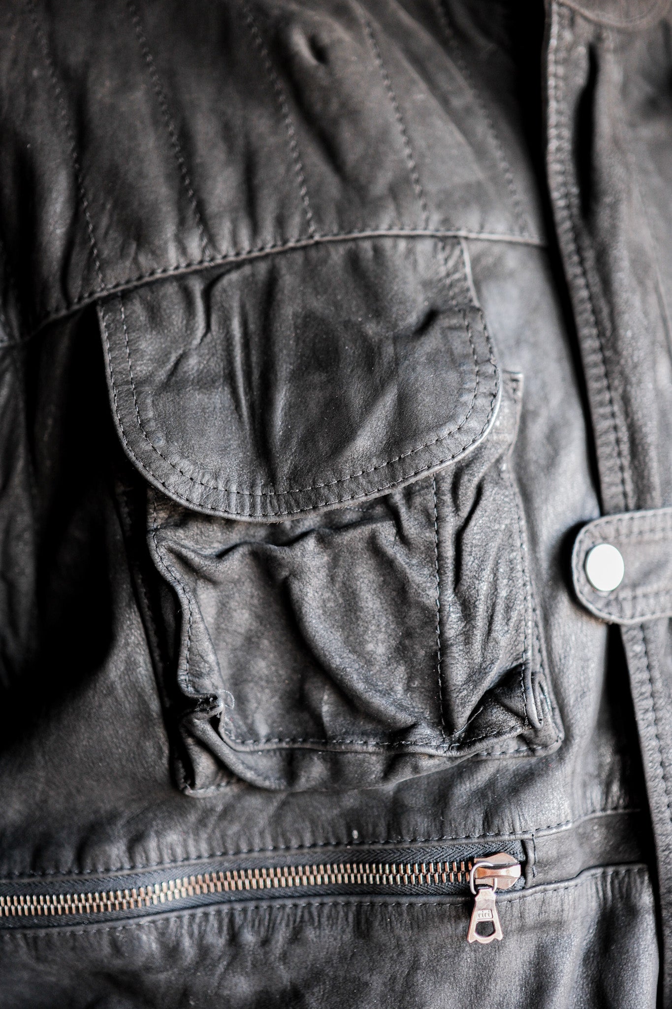 ［~90's］Old Renoma Paris Black Leather Detachable Sleeve Multi Pocket Jacket Size.M