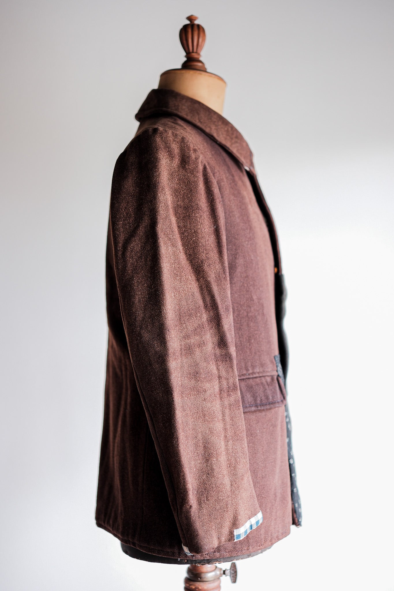 【~20's】French Vintage Brown Wool Work Jacket "Patchwork"