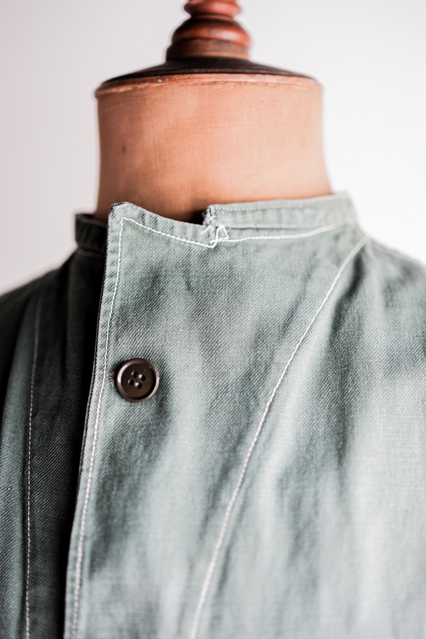 ［~50's］French Vintage Green Cotton Twill 4 Pockets Work Jacket "Unusual Pattern"