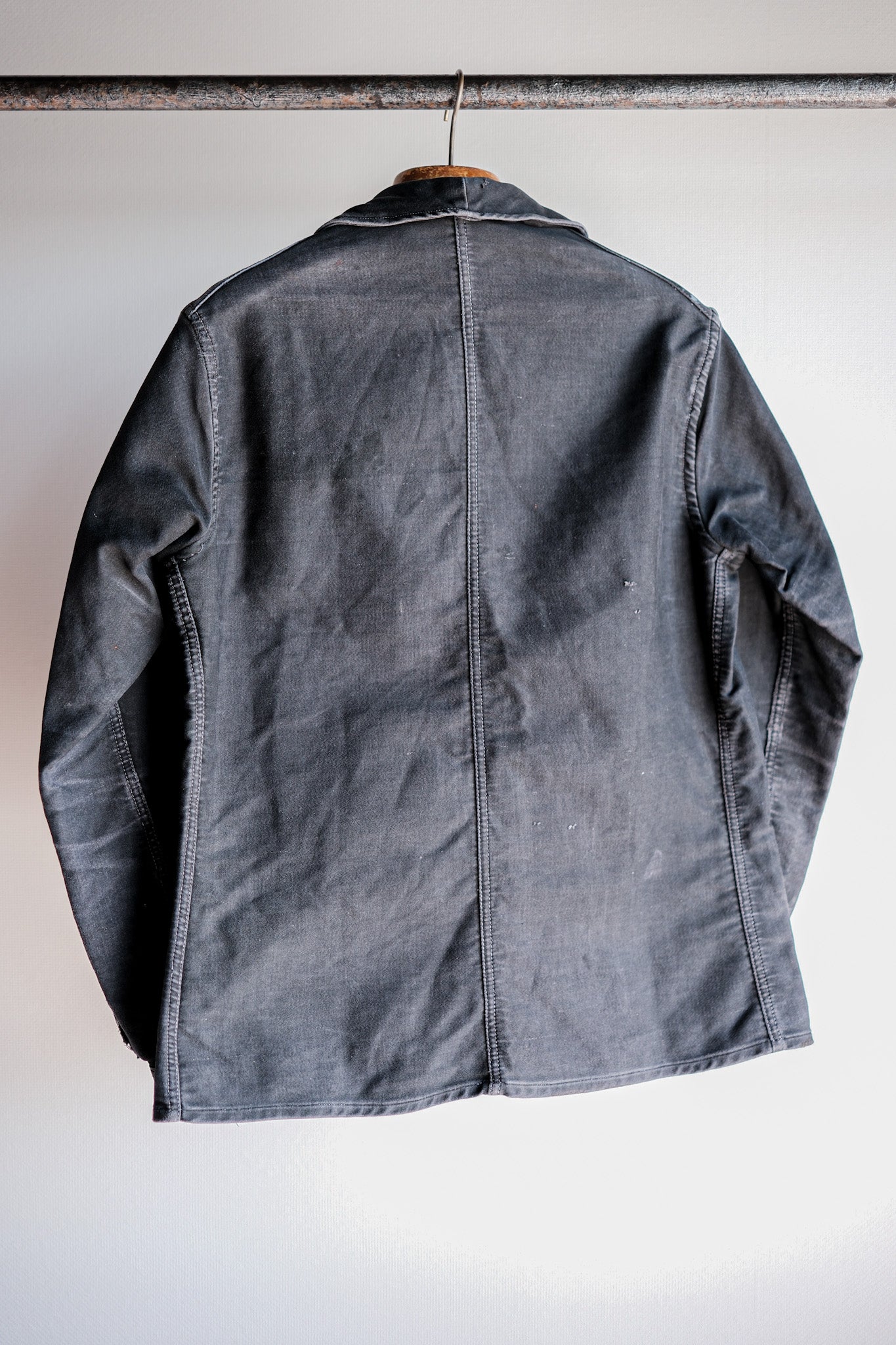 [~ 40's] Veste de travail de moleskin noires vintage française "Adolphe Lafont"