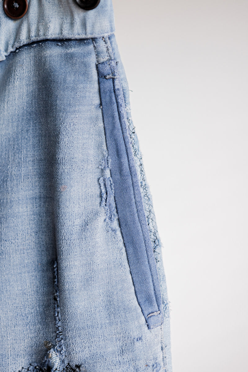 [~ 40's] French Vintage Blue Moleskin Work Pants "Patchwork" "Le Mont St. Michel"