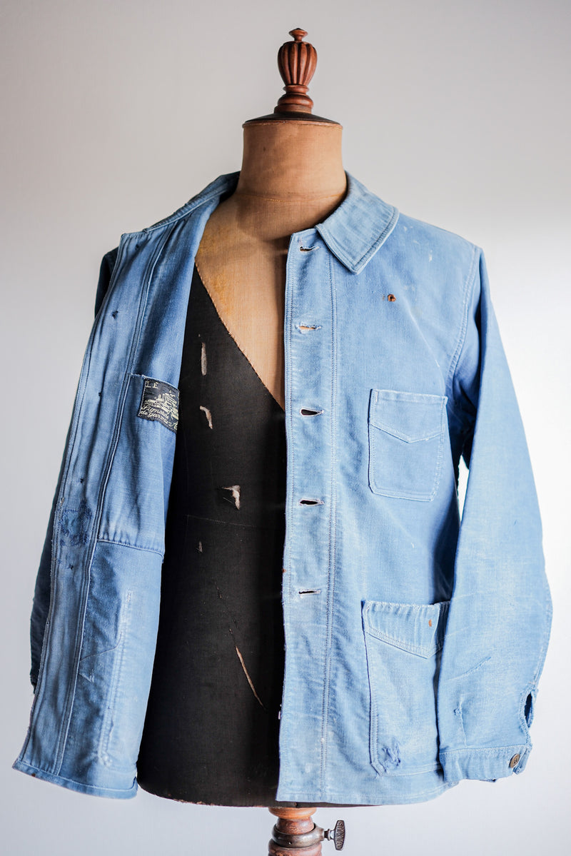 【~40's】French Vintage Blue Moleskin Work Jacket 