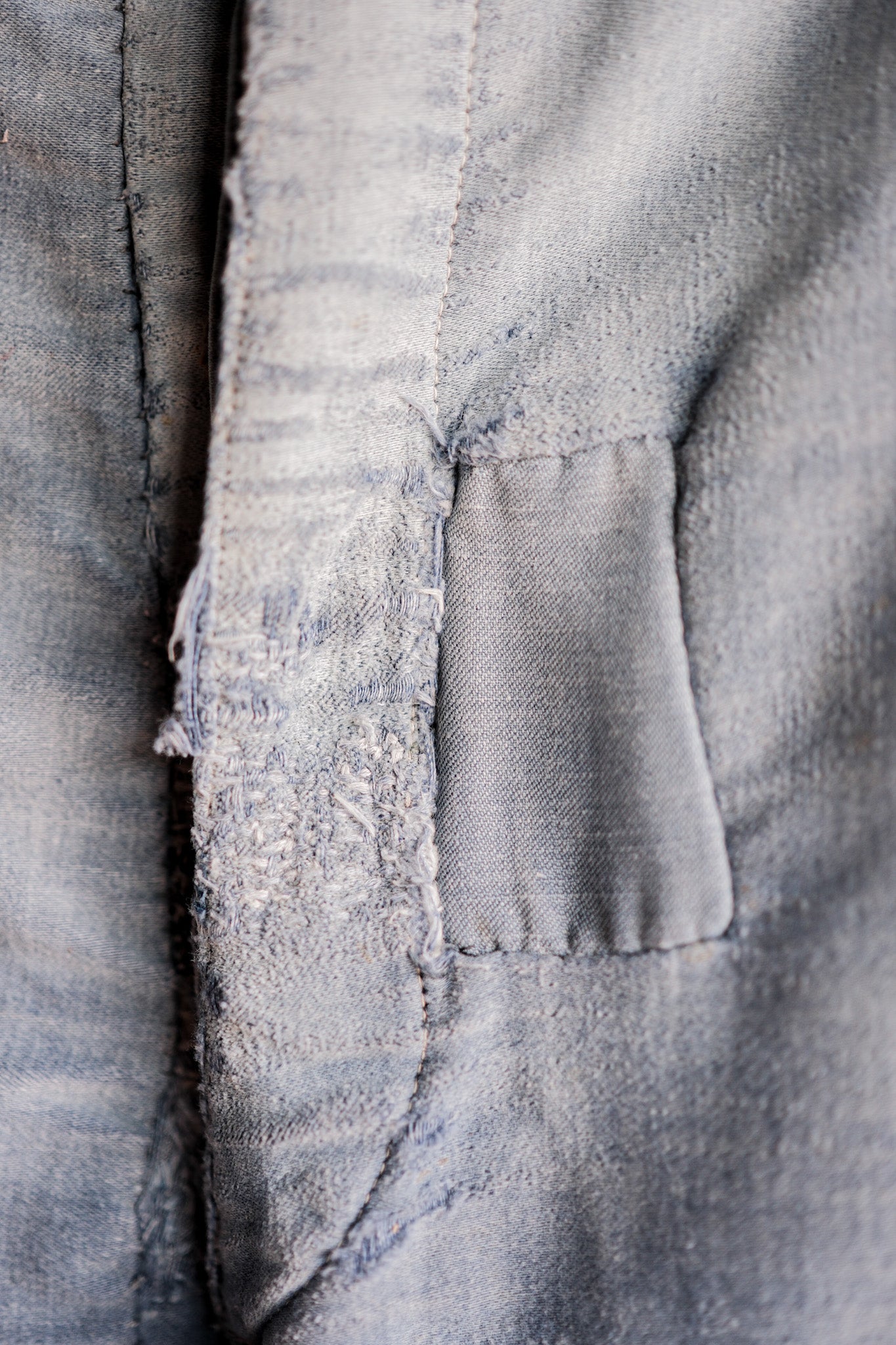 【~40's】French Vintage Blue Moleskin Work Pants "Patchwork" "Le Mont St. Michel"