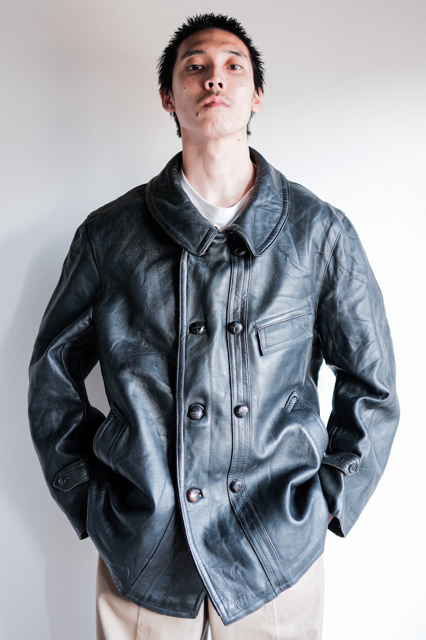 ［~60's］French Vintage Le Corbusier Leather Work Jacket Size.56