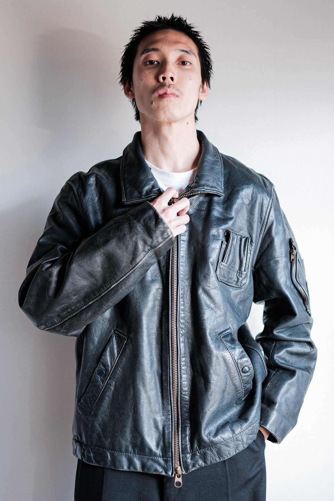【~80's】French Air Force Pilot Leather Jacket Size.48 "Civilian Type"