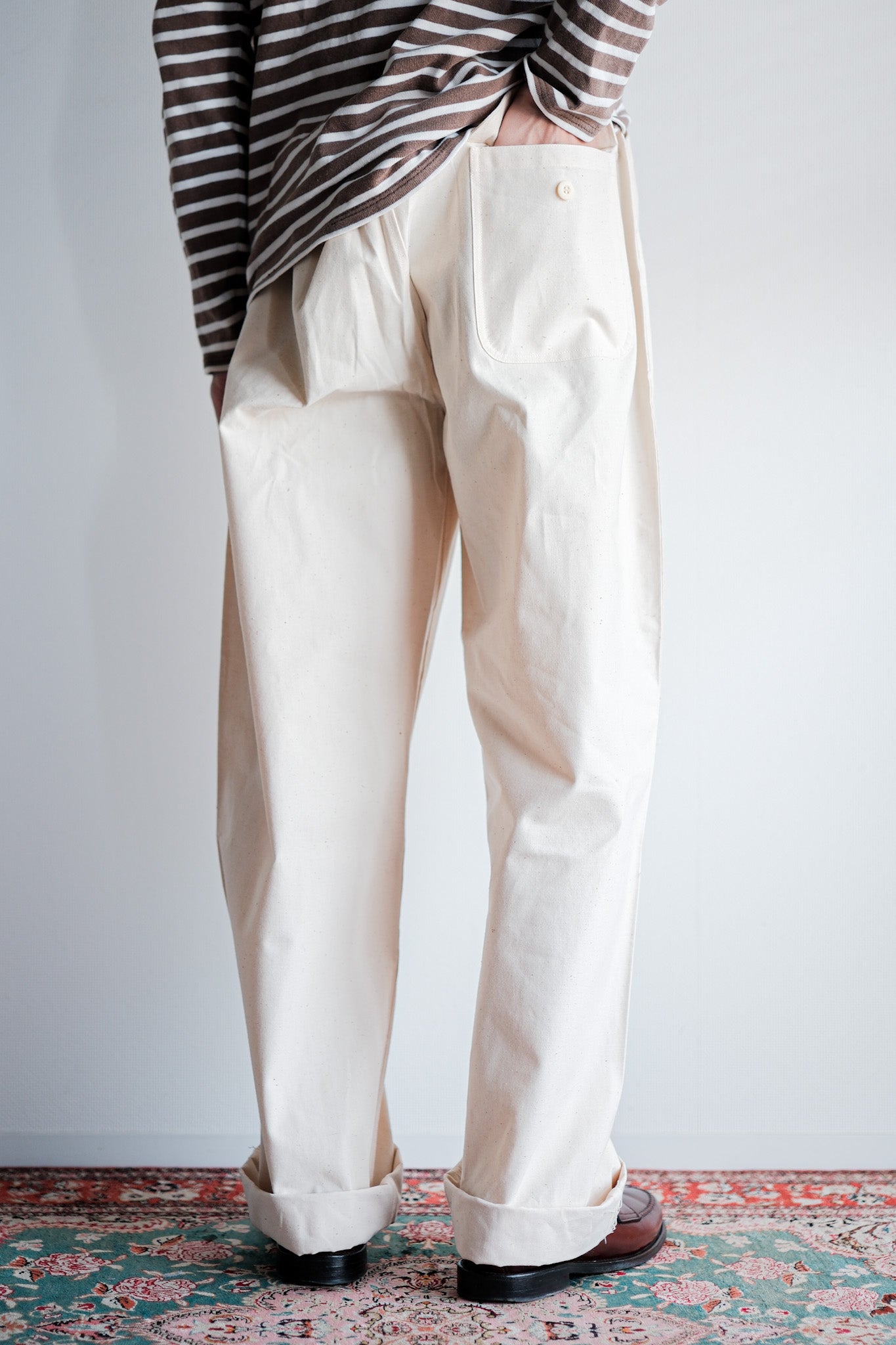 【~50's】French Vintage Cotton Linen Work Pants Size.2 "Dead Stock"