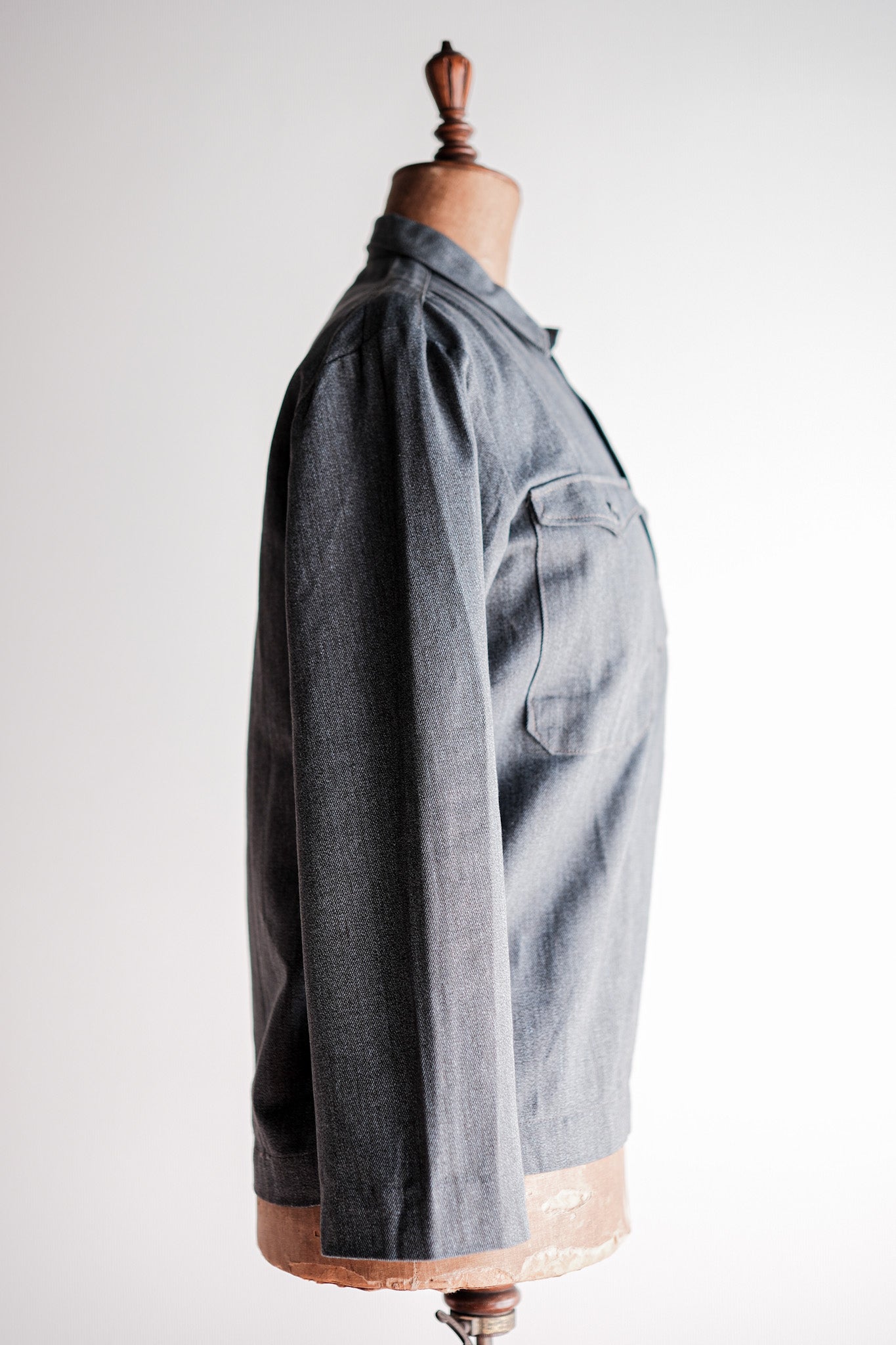 【~50's】Europe Vintage Salt & Pepper Cotton Smock "Dead Stock"