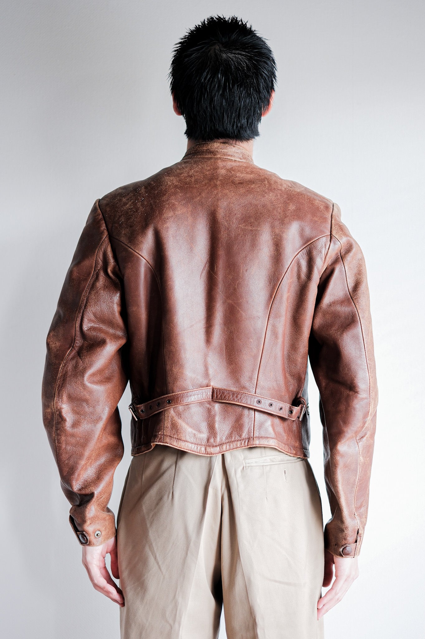【~30's】German Vintage Double Breasted Motorcycle Leather Jacket
