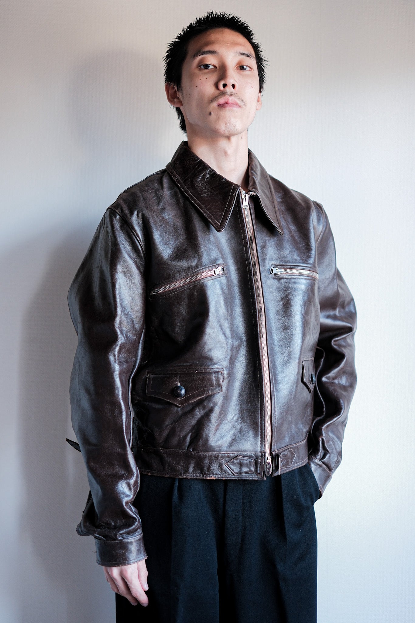 【~30's】French Vintage Hartmann Type Motorcycle Leather Jacket