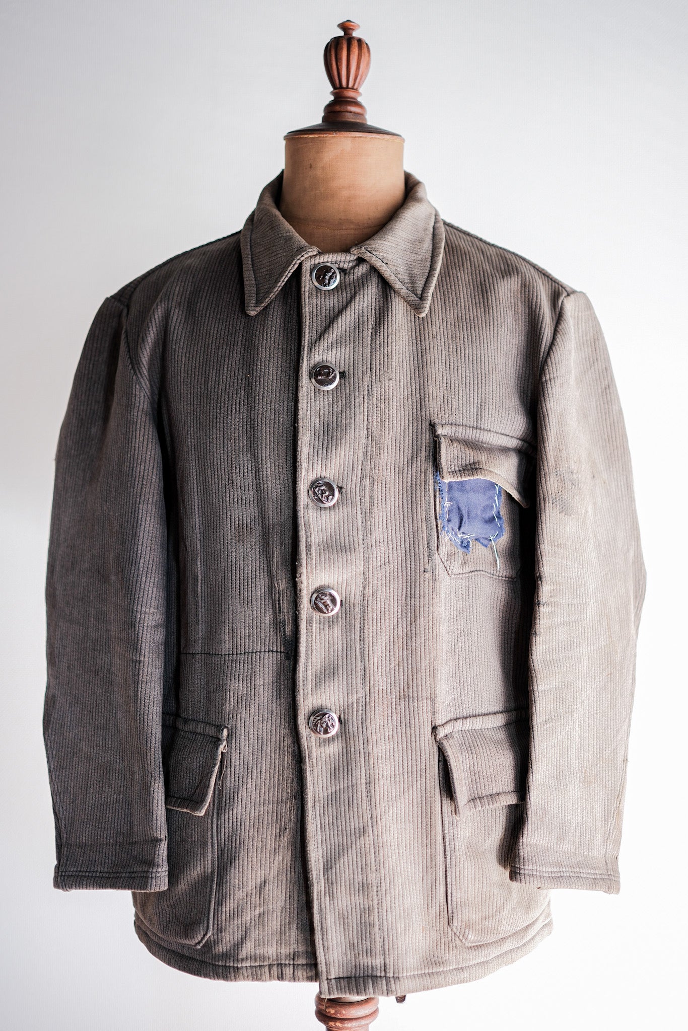 [~ 60's] French vintage brun gris coton piqué la veste de la veste.46.46