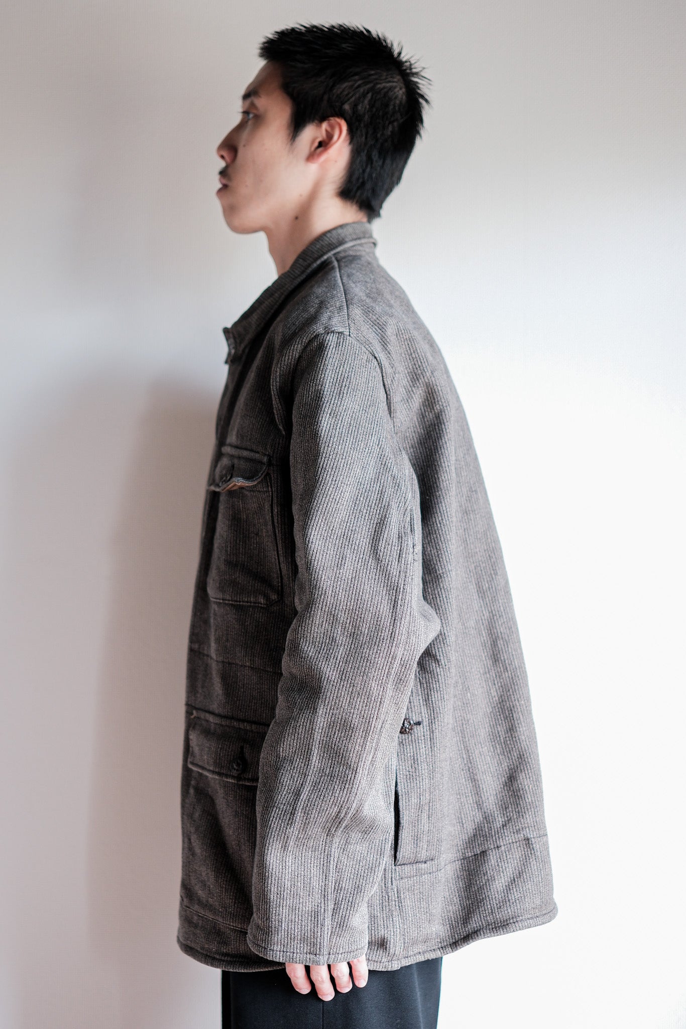 【~60's】French Vintage Brown Gray Salt & Pepper Cotton Pique Hunting Jacket "Le Mont St. Michel"