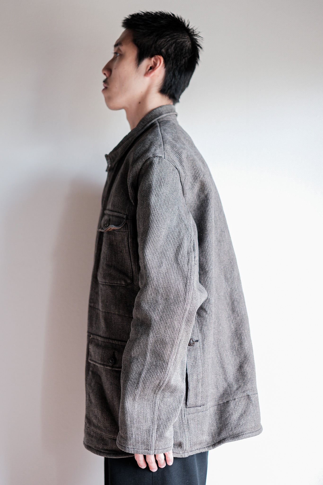 ［~60's］French Vintage Brown Gray Salt & Pepper Cotton Pique Hunting Jacket "Le Mont St. Michel"