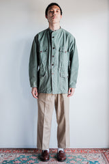 【~50's】French Vintage Green Cotton Twill 4 Pockets Work Jacket "Unusual Pattern"