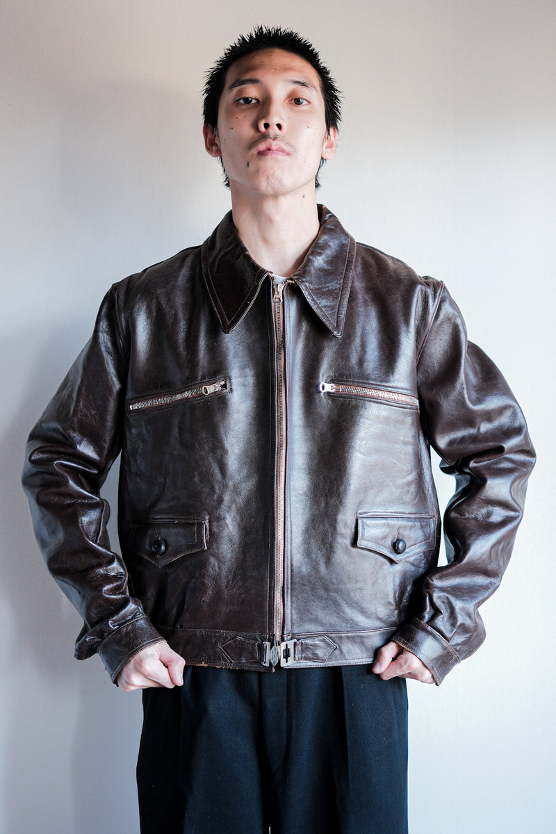 30's】French Vintage Hartmann Type Motorcycle Leather Jacket