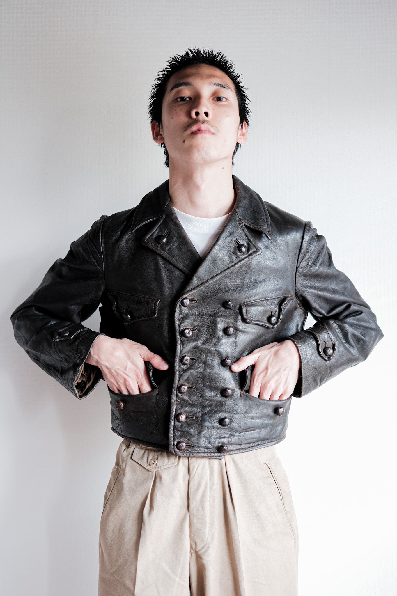 ［~40's］German Vintage Double Breasted Motorcycle Leather Jacket