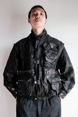 [~90's] Old Renoma Paris Black Leather Detachable Sleeve Multi Pocket Jacket Size.M