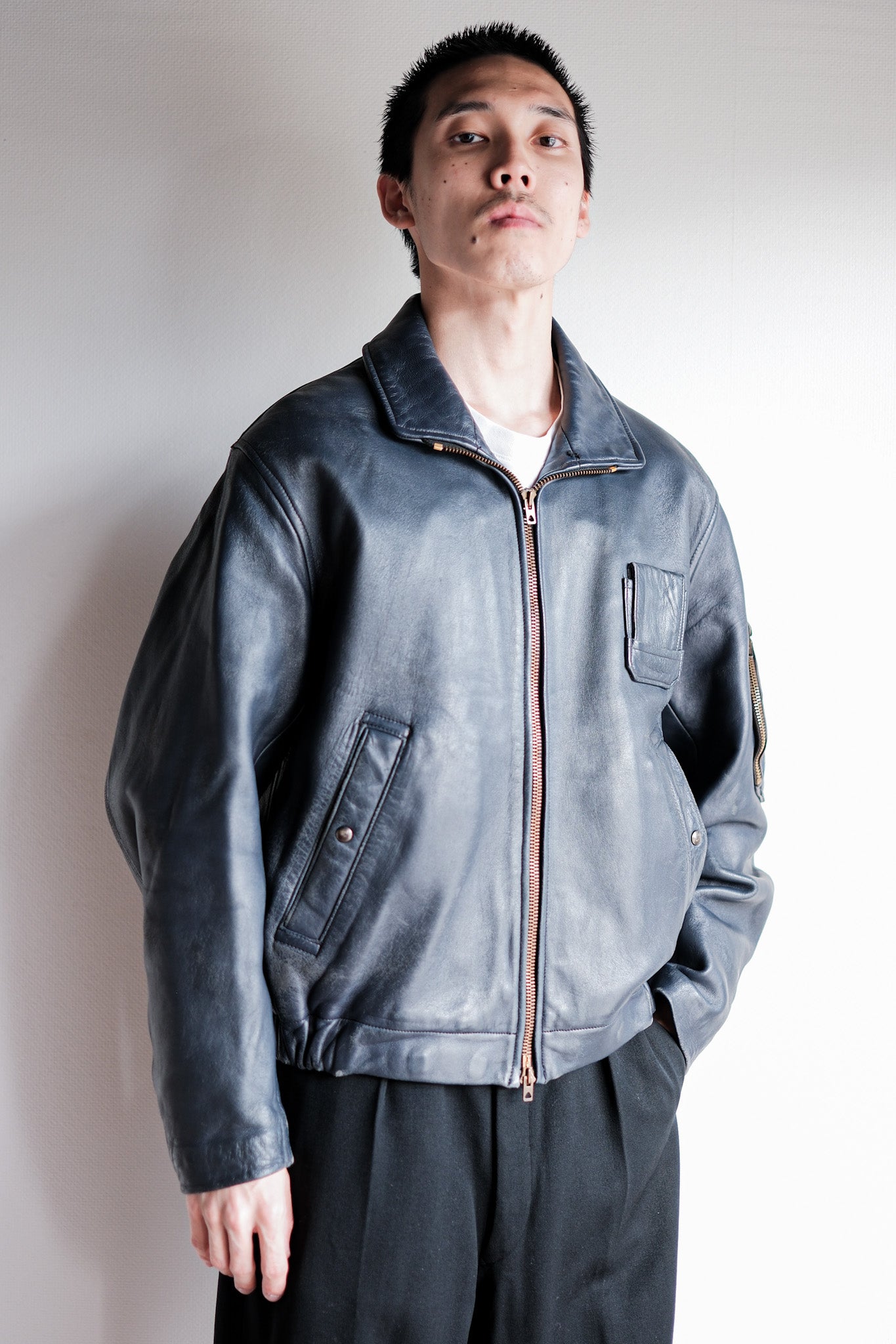 ［~70's］French Air Force Pilot Leather Jacket Size.96M