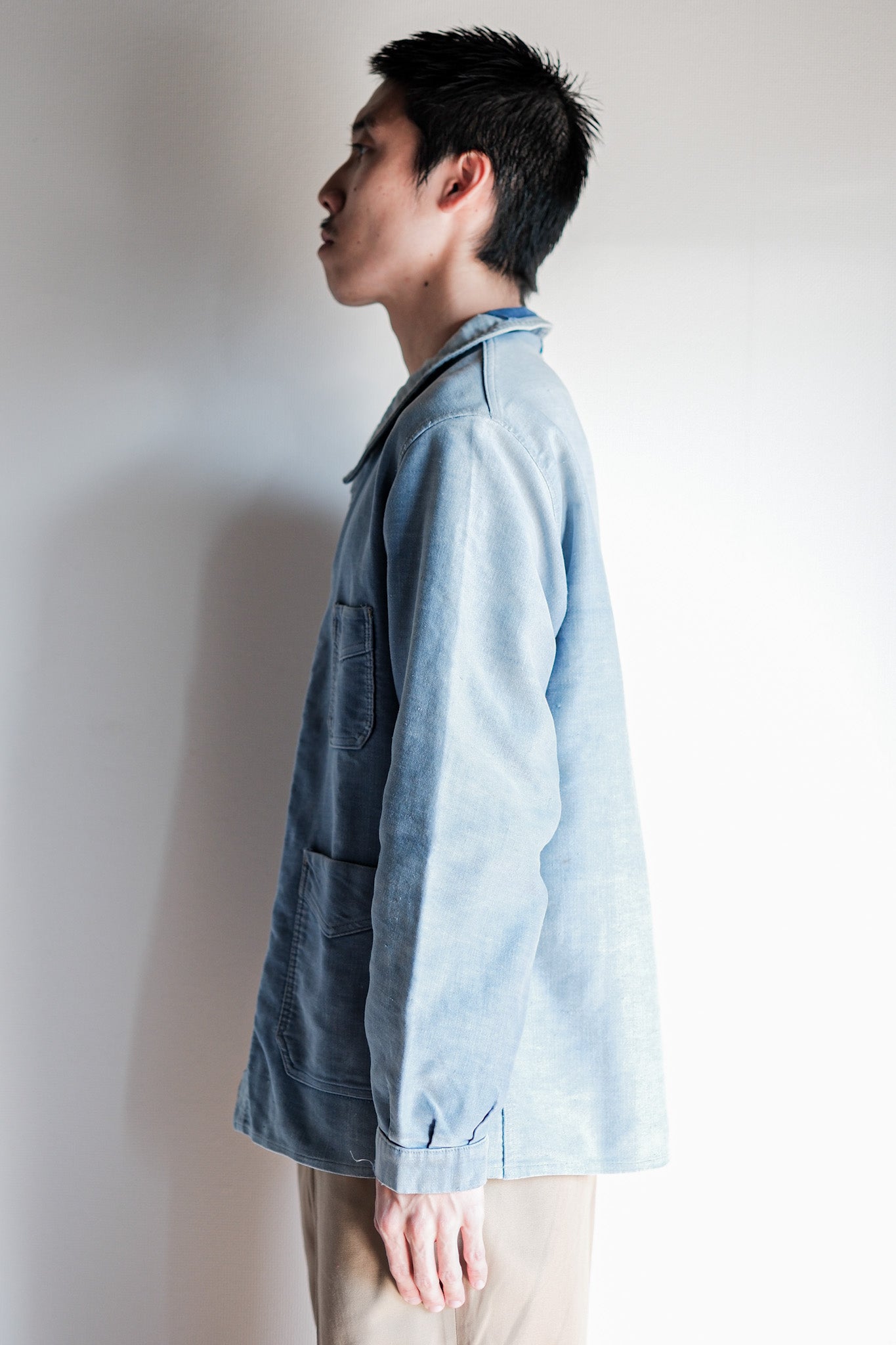 40's】French Vintage Blue Moleskin Work Jacket 