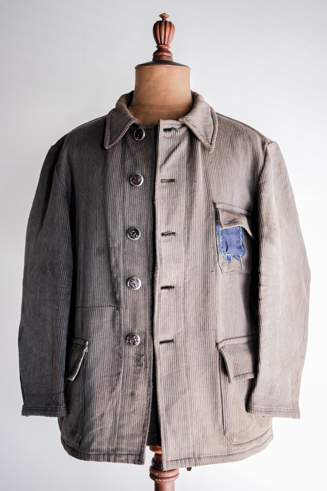 60's】French Vintage Brown Gray Cotton Pique Hunting Jacket Size.46