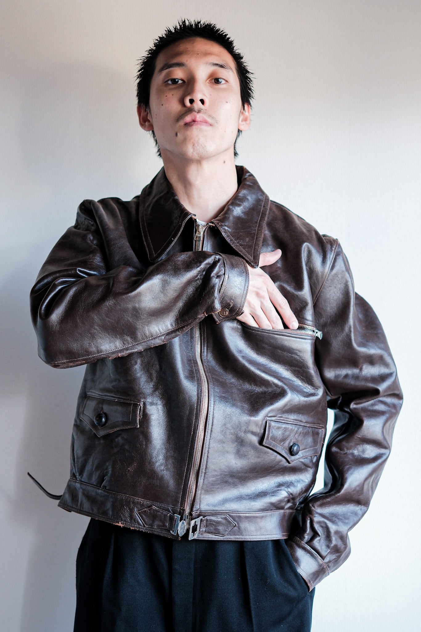 【~30's】French Vintage Hartmann Type Motorcycle Leather Jacket