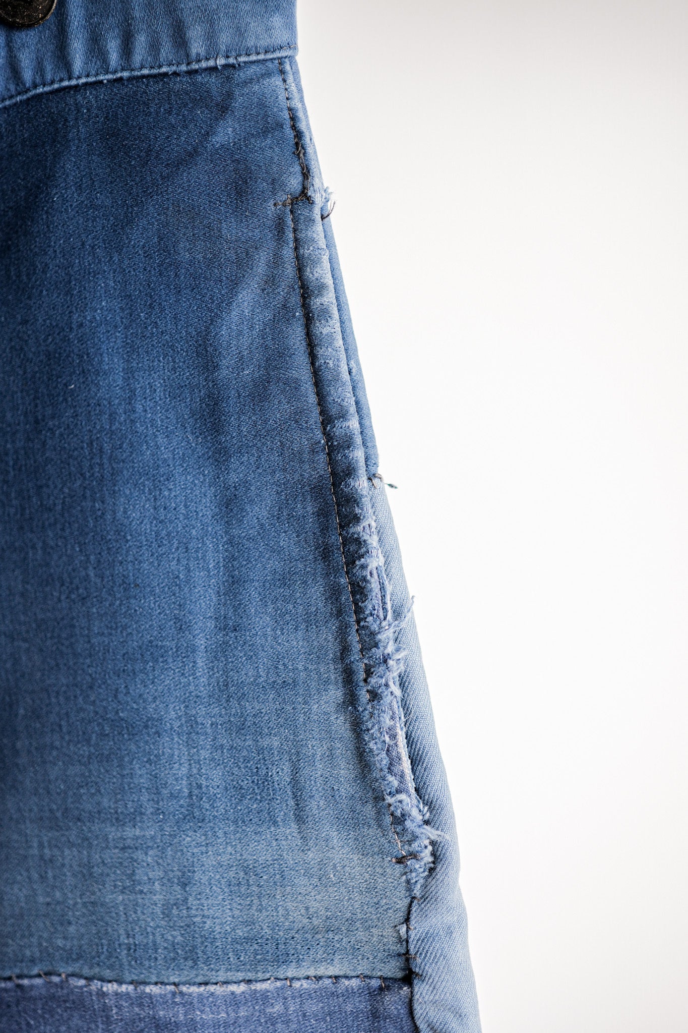 【~30's】French Vintage Blue Moleskin Work Pants "Patchwork"