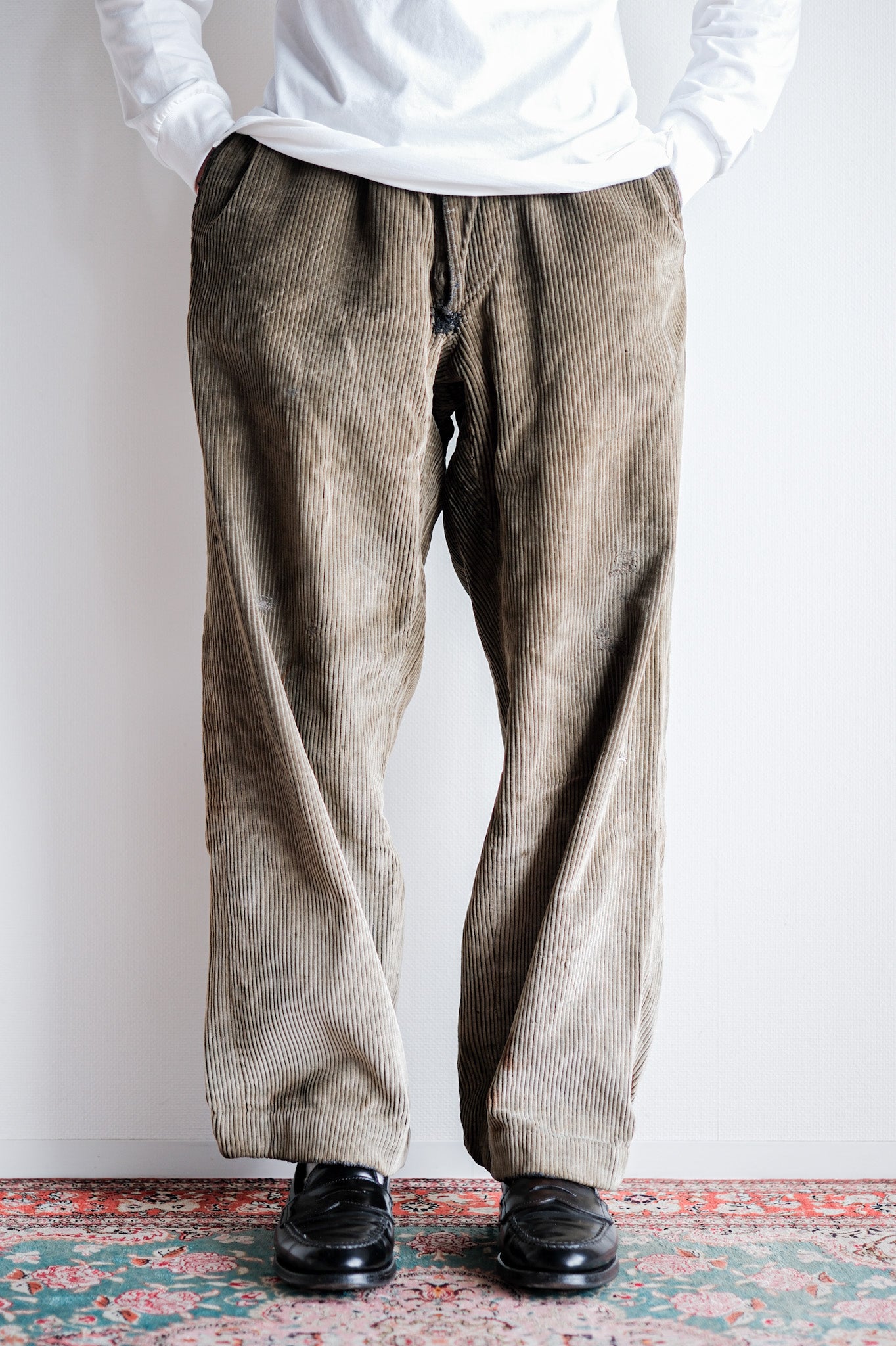 ［~40's］French Vintage Brown Corduroy Work Pants "Boro"