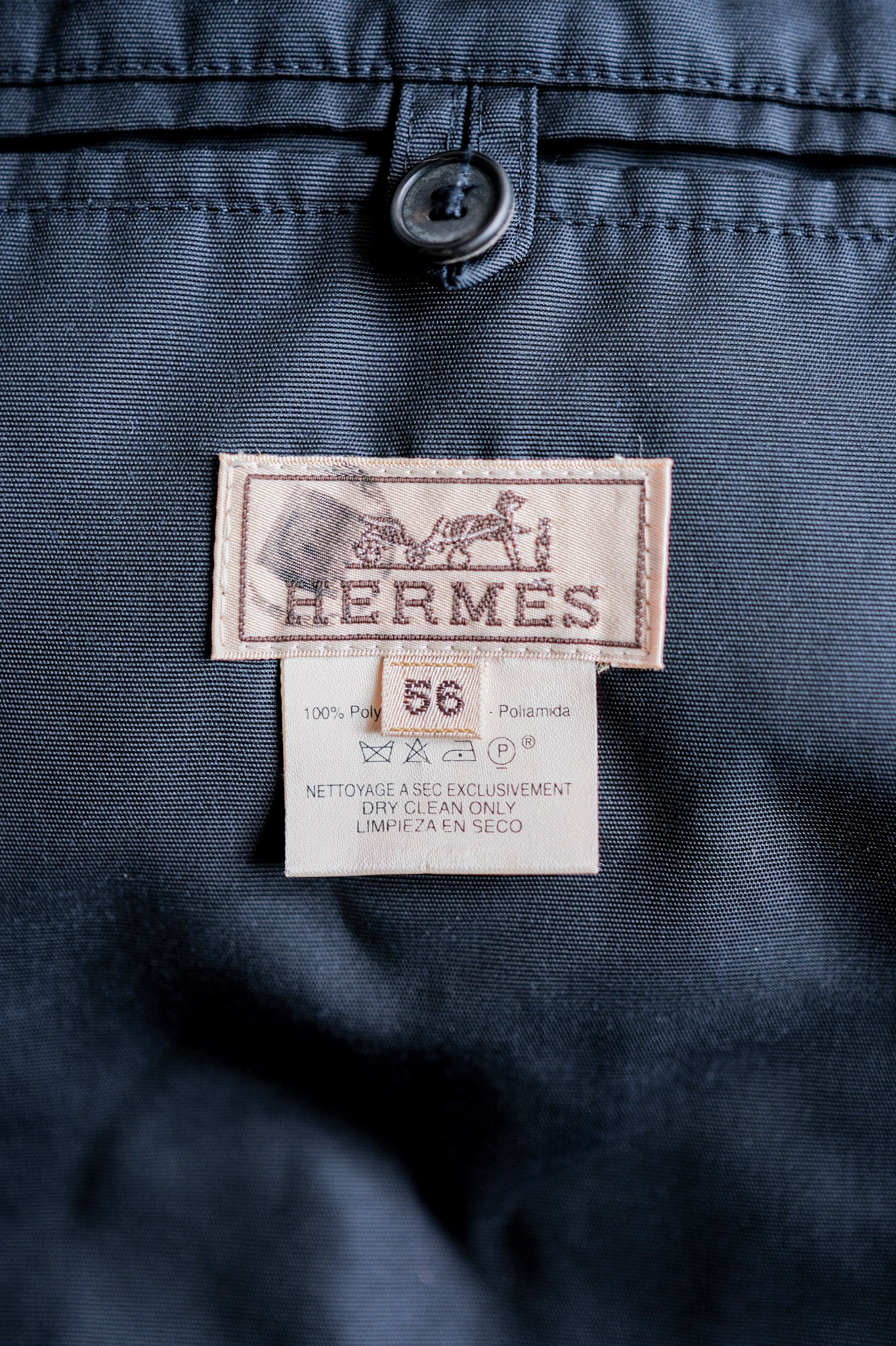 【~90's】Old Hermès Paris Navy Polyamide Harf Coat Size.56
