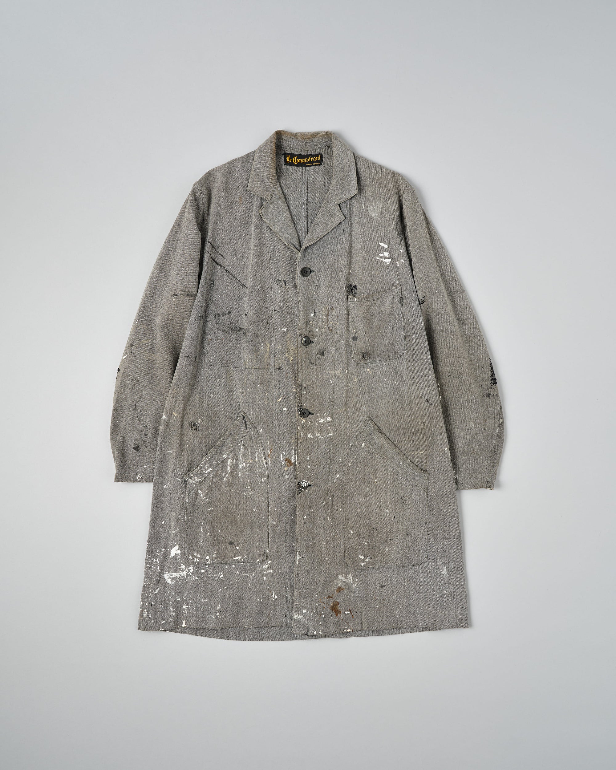 ［~40's］French Vintage Salt & Pepper Cotton Twill Atelier Coat "Crazy Paint"