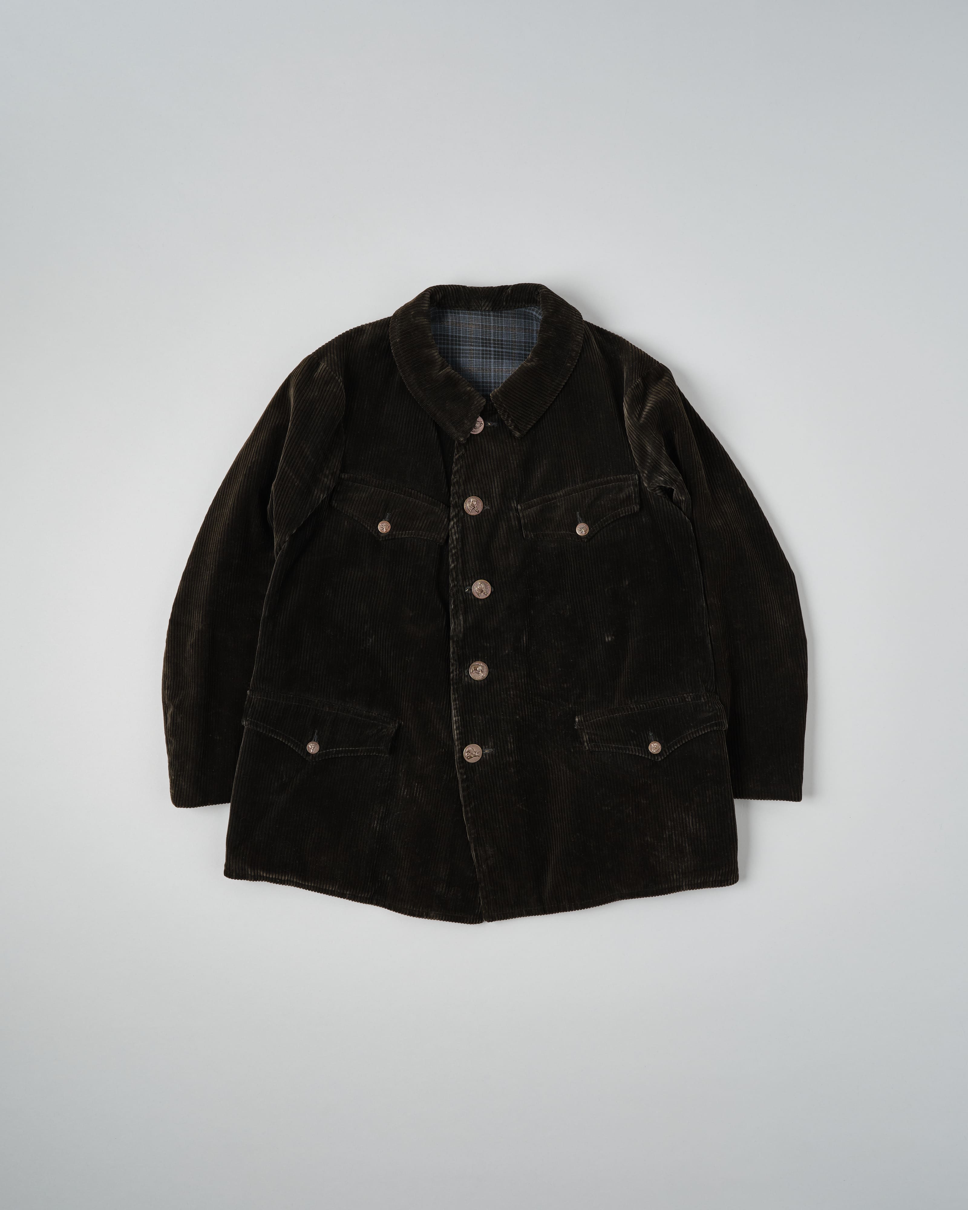 40's】French Vintage Dark Brown Corduroy Hunting Jacket Size.48 