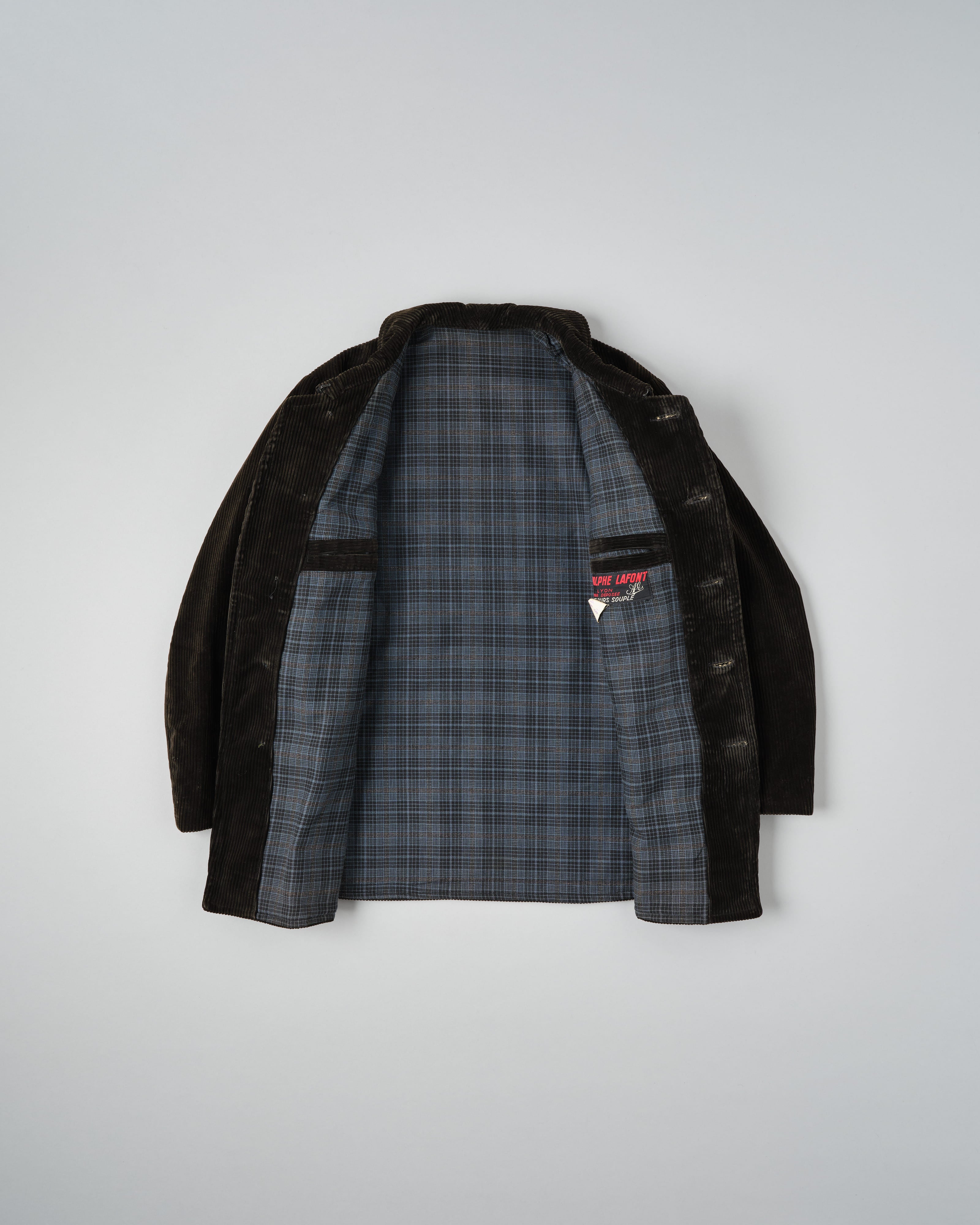 40's】French Vintage Dark Brown Corduroy Hunting Jacket Size.48 