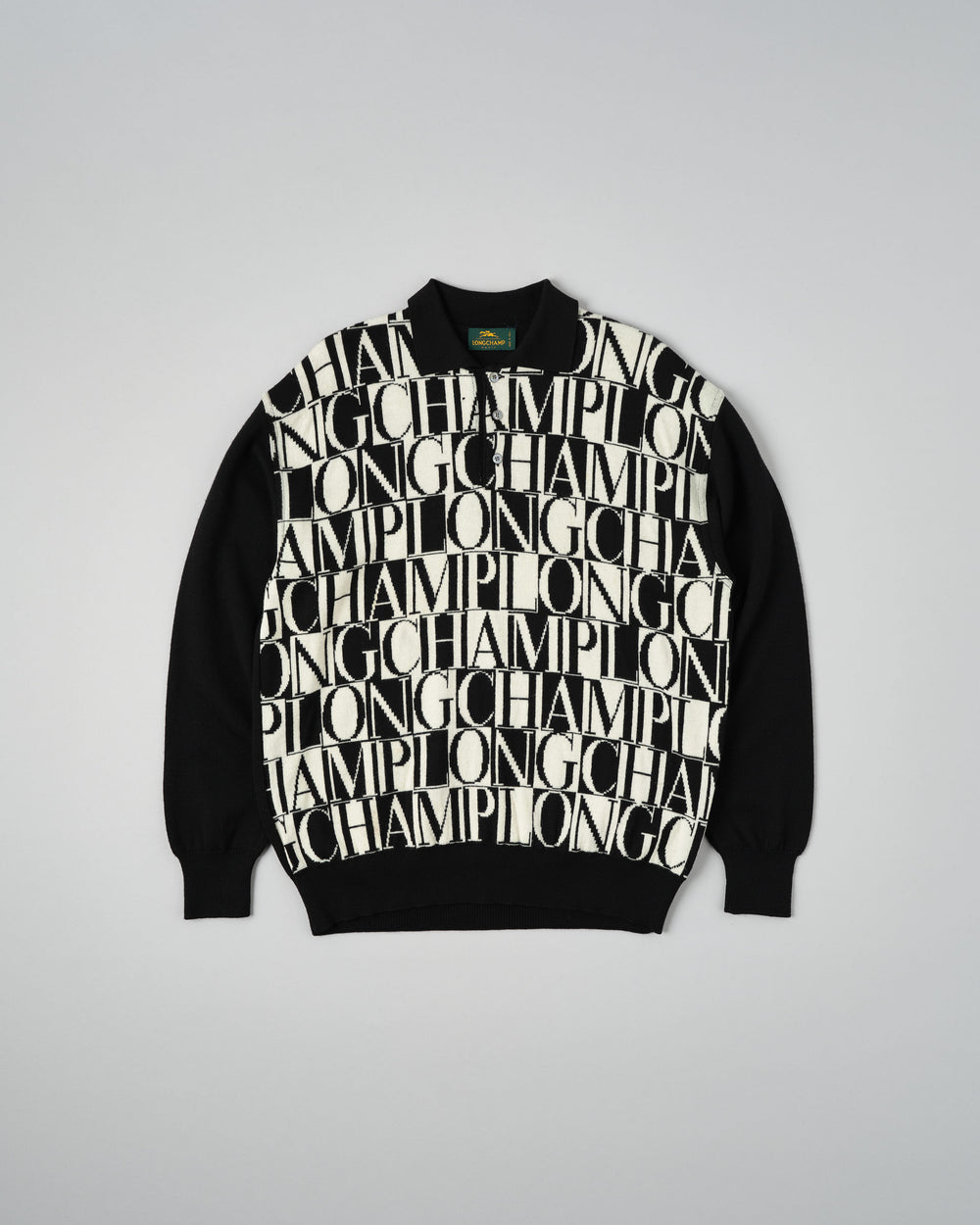 【~90’s】Old LONGCHAMP Merino Wool Patterned L/S Knit Polo Shirt Size.52