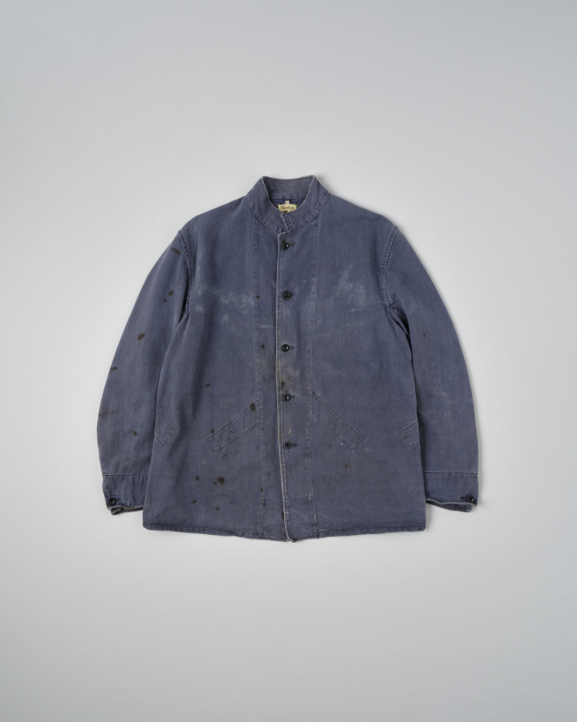 ［~50's］British Vintage Blue Cotton Drill Stand Collar Work Jacket Size.6
