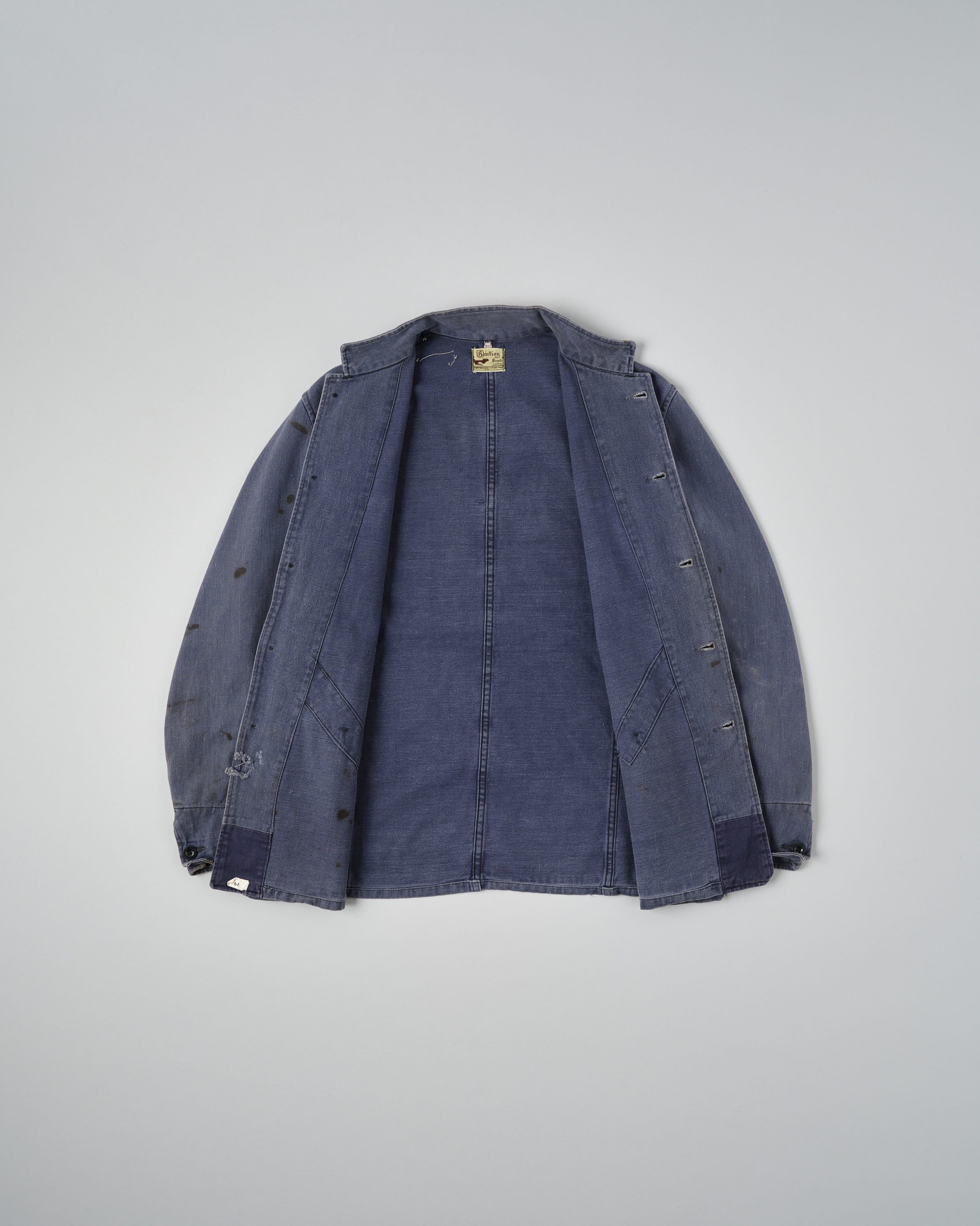 50's】British Vintage Blue Cotton Drill Stand Collar Work Jacket Size