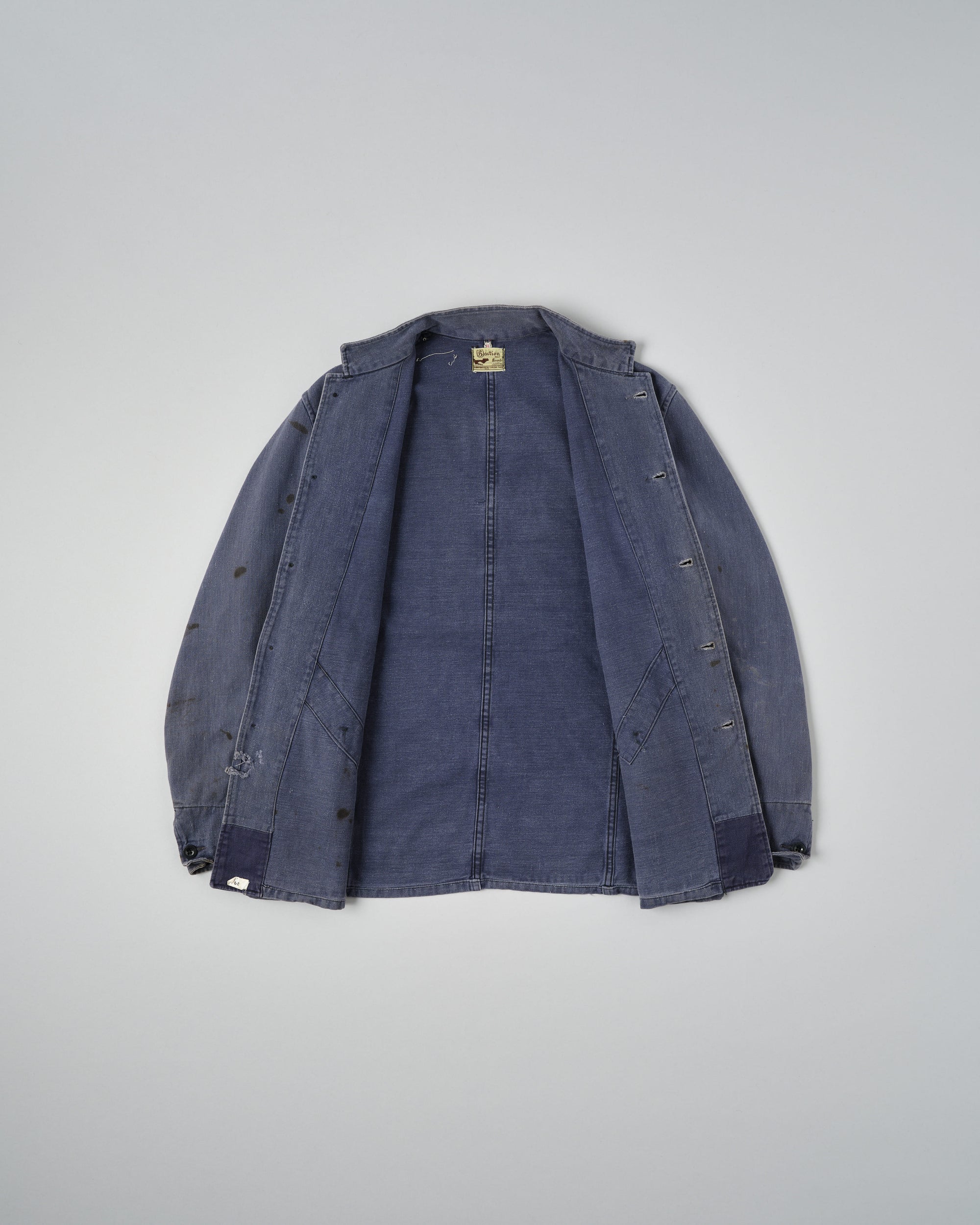 ［~50's］British Vintage Blue Cotton Drill Stand Collar Work Jacket Size.6