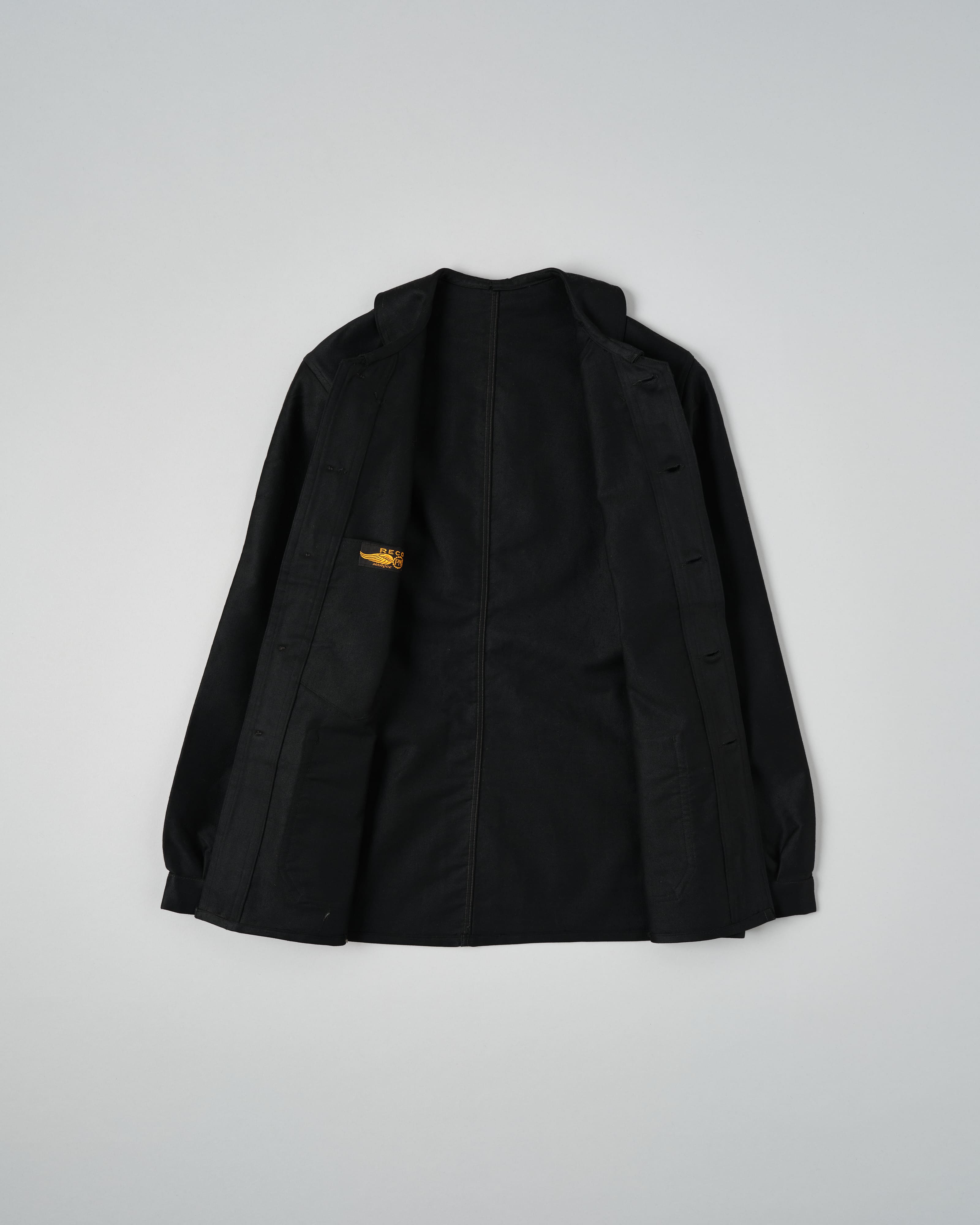30's】French Vintage Black Moleskin Work Jacket