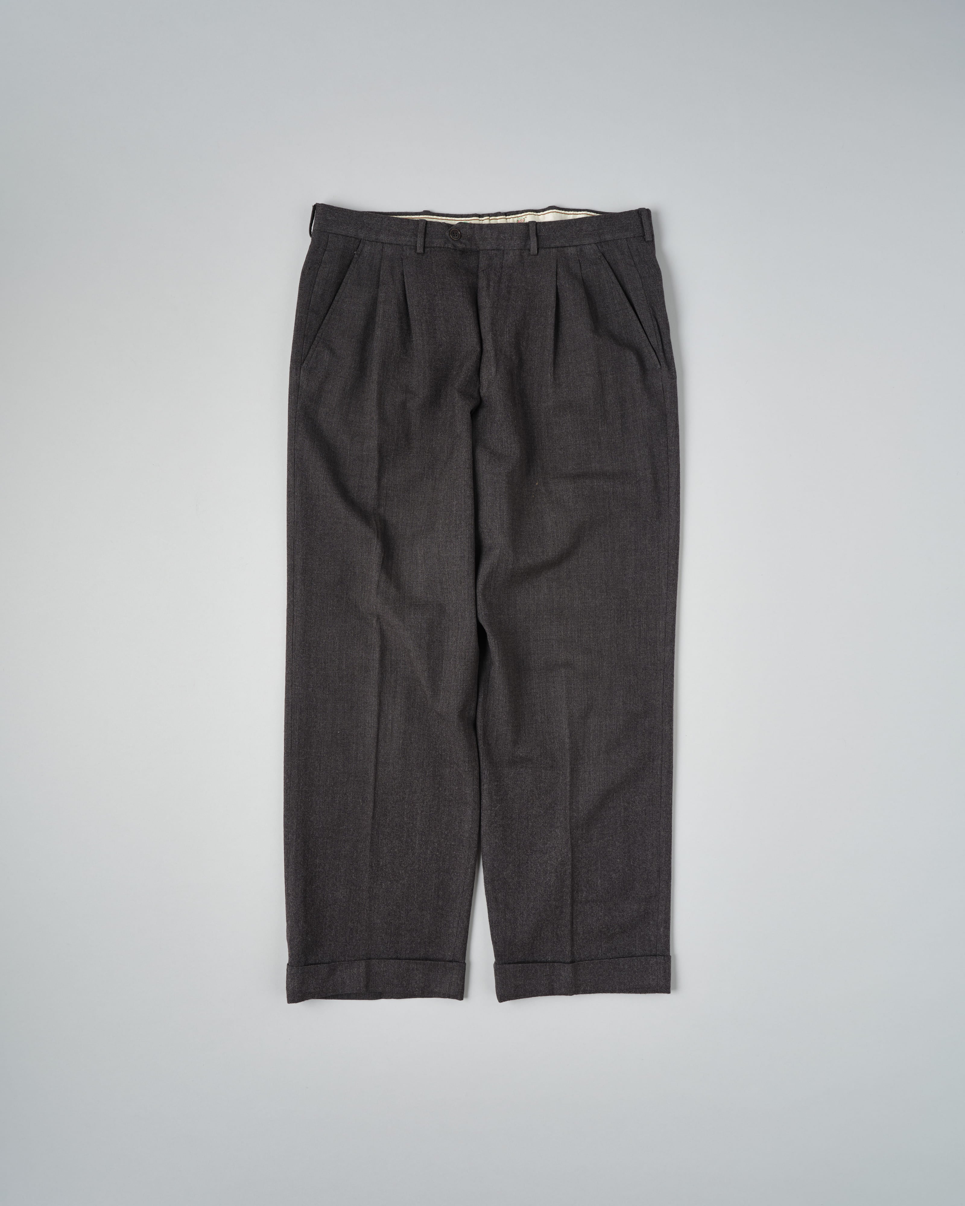 [~70's] Old GUCCI 2 Tuck Turn Up Wool Trousers Size.52