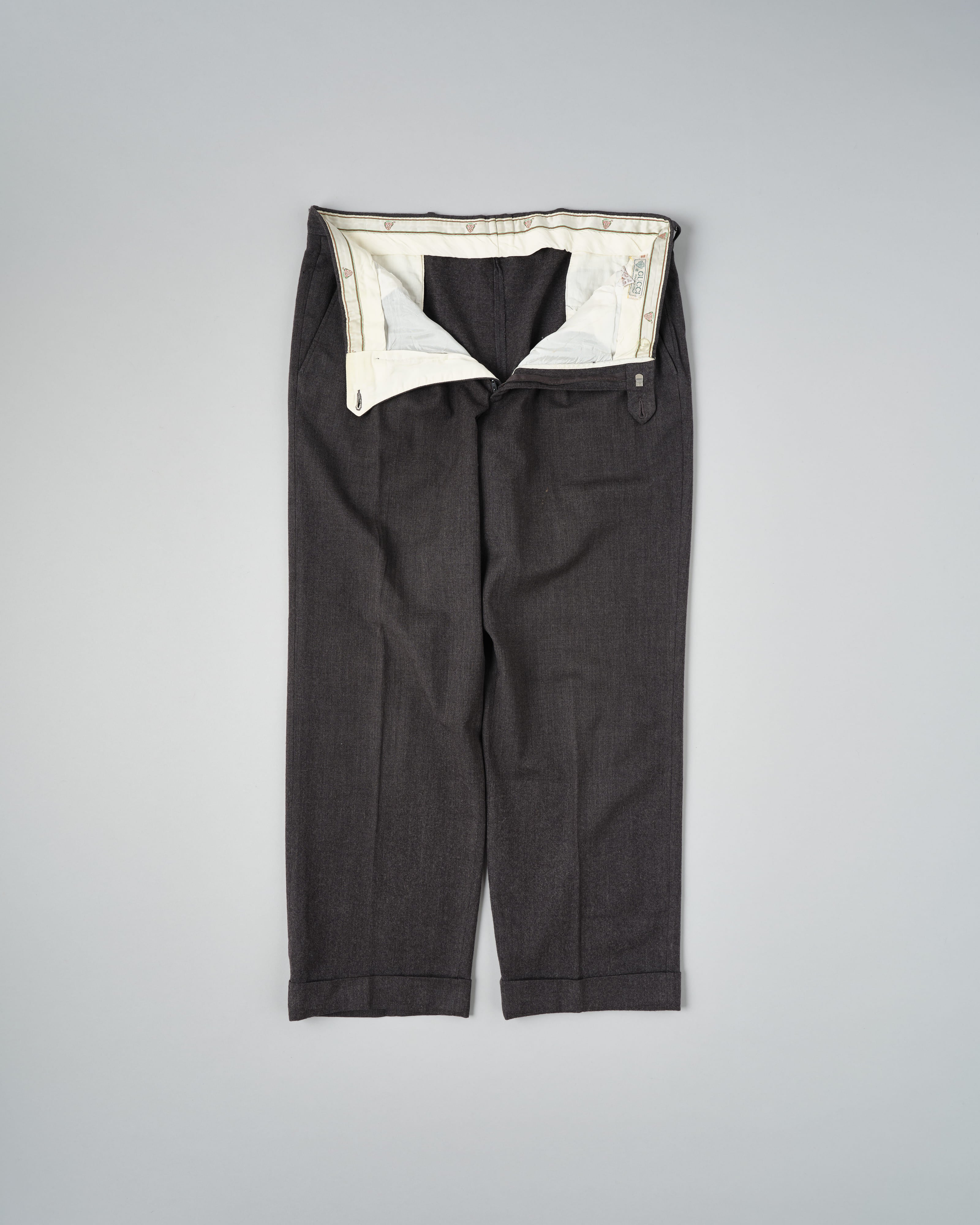 [~70's] Old GUCCI 2 Tuck Turn Up Wool Trousers Size.52