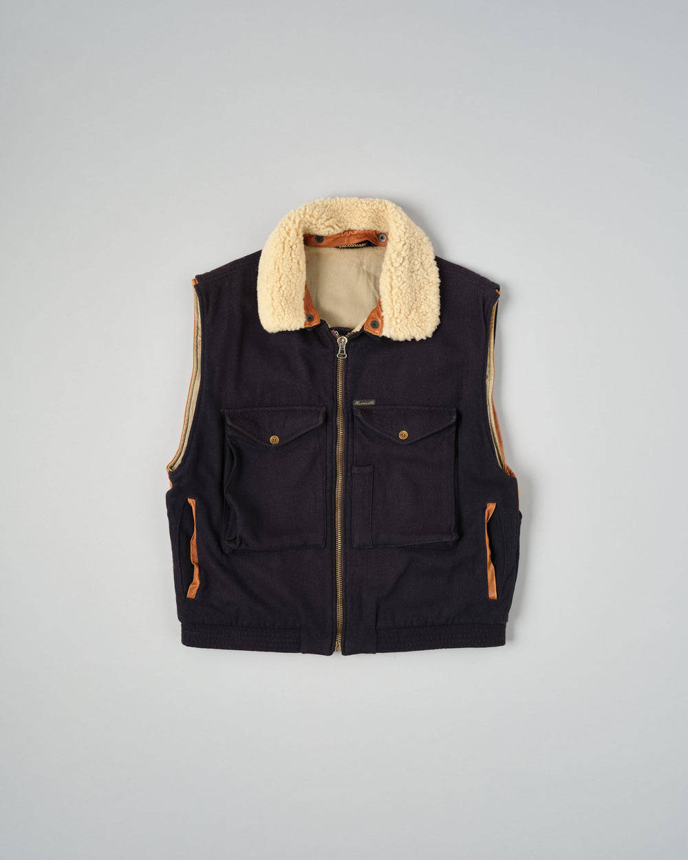 ［~80’s］Vintage Façonnable Boa Collar Mixed Wool Vest Size.3